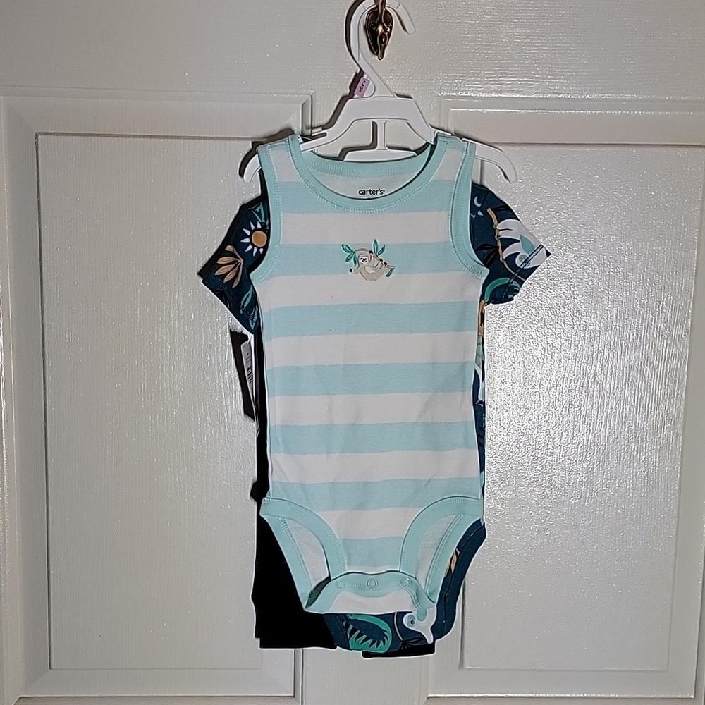 Carter's 3-piece set, 2 onsies and 1 leggings, 9 months, NWT.